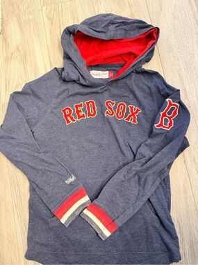 Mitchell & Ness Navy and Red Red Sox Kids Hooded Sweatshirt (med)